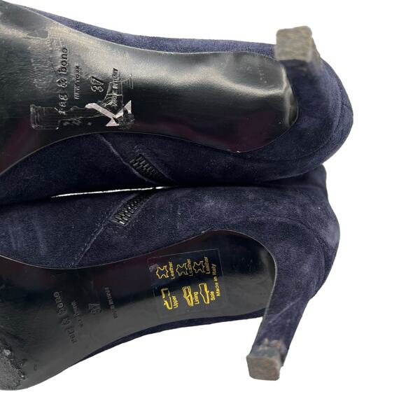 Rag & Bone Blue Suede Leather 3" Stiletto Heeled Moto Ankle Boots Zips Size 7 - Picture 15 of 16